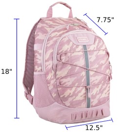 FUEL Hiking Backpack for Women Men Terra Sport, Travel, College, Gym, Work with Laptop Sleeve, Bungee, 18 Inches, Pink Camouflage