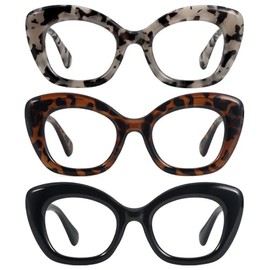 JiSoo Cat Eye Readers for Women Oversized Cat Eye Reading Glasses Designer Cute Cheaters, Black+Tortoise+Tortoise Gray