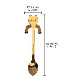 JANKOW 4PCs Cat Spoon Coffee Teaspoon, Stainless Steel Hanging Cup Tea Spoon, Dessert Scoop for Stirring Drink, Mixing Milkshake Jam, Set of 4 (Gold) for Tea, Coffee, Dessert