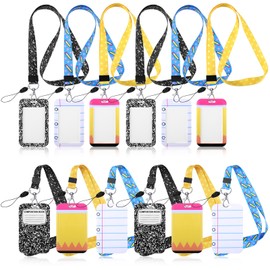 Geyoga 12 Packs Teacher ID Badge Holder Set with Lanyard Teacher Appreciation Gifts Notebook Composition Book Pencil Lanyard Card Holders for Back to School Classroom Gifts