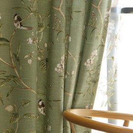 AZIMUZIXI Farmhouse Birds Patterned Curtains 63 Inch Length,Rustic Decorative Patio Door Curtains & Drapes Grommet Thick Light-Filtering Privacy Window Treatment Curtains,1 Green Panel W39''x L63''