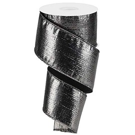 Metallic Wired Edge Ribbon - 10 Yards (Pewter, 2.5 Inch)
