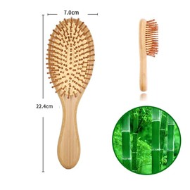 YQkangzhu Bamboo Paddle Hair Brush, Natural Bamboo Air Cushion Comb for Massaging Scalp, Anti Static Hair Massage Brush for Daily Care, Large Oval Brush for Curly Hair, Reduce Frizz No Hair Tangle