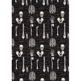 Black Glow in The Dark Skull Skeleton Fabric (per 0.5 Yard Multiples)