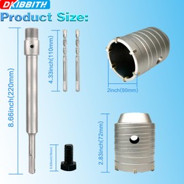 2" Concrete Hole Saw, 50mm Tungsten Steel Core Bit for Cinder Block, Brick, Rock, Plank Walls for Pipes or Mini Split Lines, with SDS Plus Shank and 2 Center Positioning Drill Bits.