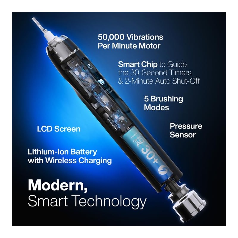 Aquasonic Clinical AQ Ultra-Whitening Smart Toothbrush with Pressure Sensor, LCD