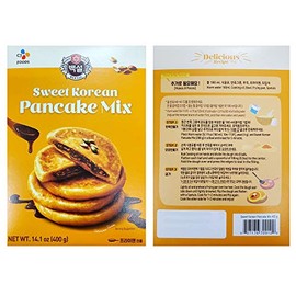 Korean Fancy Hotcake Mix; CJ Beksul Korean Sweet & Green Tea Pancake Mix, Hotteok (14.10 oz, 400g) ; 국민꿀간식 CJ 백설 호떡, 녹차호떡 믹스; 바로 구워 먹는 쫄깃한 호떡 (Sweet, 3 Packs)