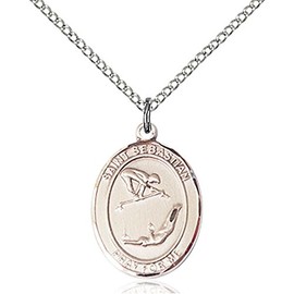Bonyak Jewelry Saint Medal Collection Sterling Silver St Sebastian/Gymnastics Pendant 3/4 x 1/2 inches with SS Lite Curb Chain