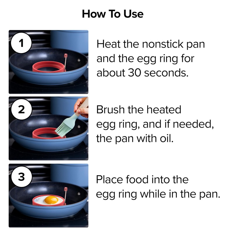 Nuwave Silicone Egg Rings, PFAS Free, Food-Grade, 4 Pcs, Non-Stick,