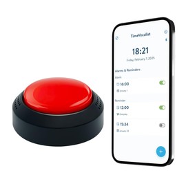 TimeVocalist Extra Large Talking Alarm Clock Button,One-Touch Use and Optional App for Easy Multi-Alarm and Reminders Prompt Setting – Ideal for Visually Impaired or Dementia Care