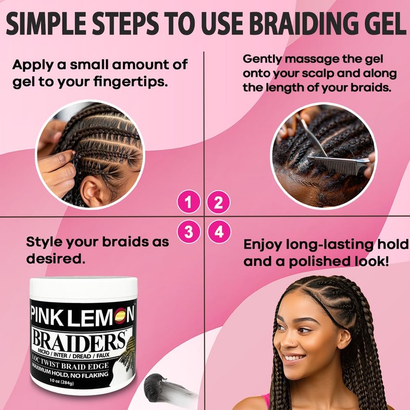 PINK LEMON Braiders - Maximum Hold, No Flaking, Long Lasting
