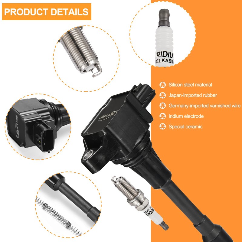 BDFHYK Ignition Coil Pack and Iridium Spark Plugs Compatible with