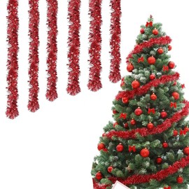 12 m Christmas Tinsel Garland, Metallic Tinsel Garlands, Christmas Decoration, Christmas Tree Hanging Decorations for Christmas, for Christmas Party, Indoor and Outdoor Decoration (Red)