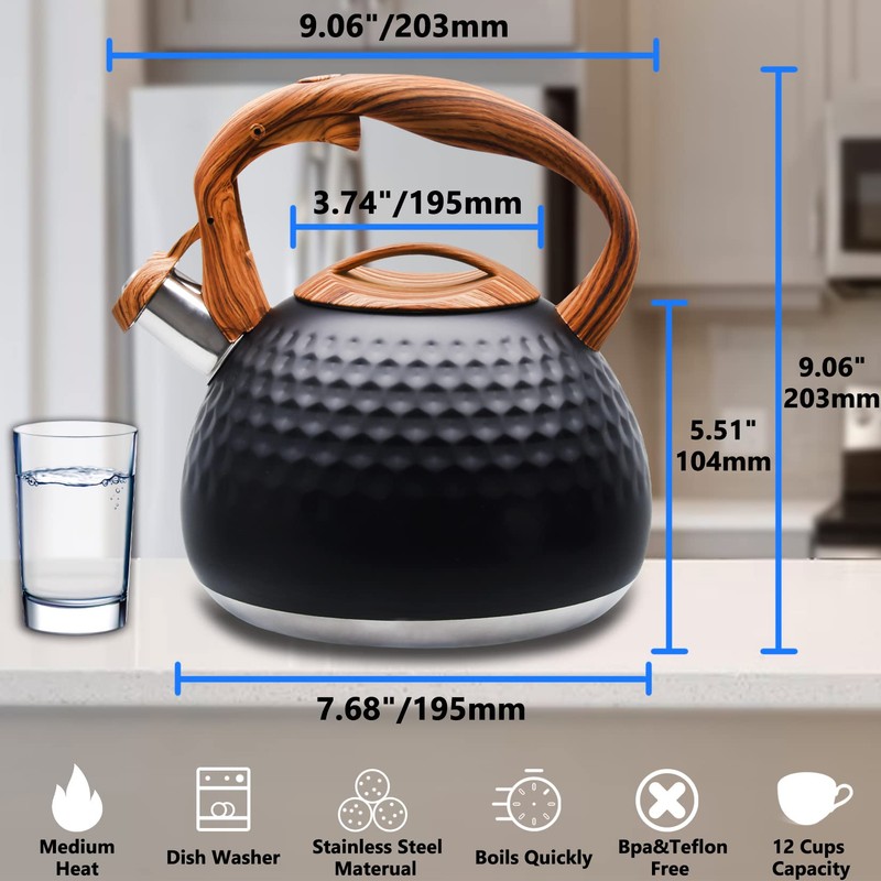 Foedo Tea Kettle, Stainless Steel Whistling Tea Kettle,3.2Qt Tea Pot