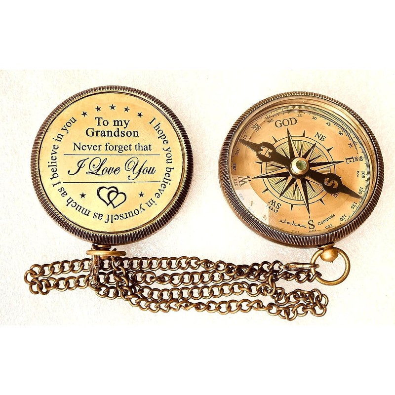 Gift for Grandson Brass Compass Engraved Quote | Memory Present