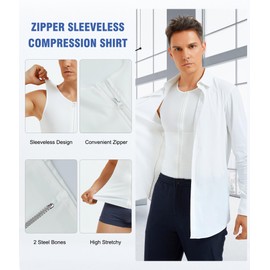 Eleady White Compression Shirts for Men Zipper Vest Body Shaper Mens Belly Slimmer Undershirts - Small