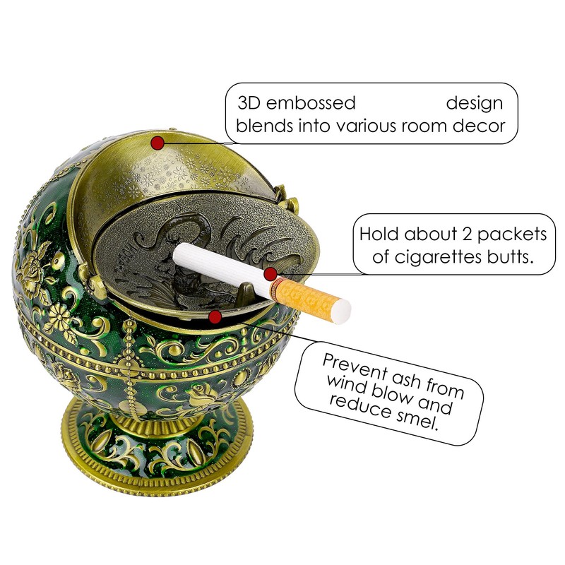Dragon Ashtray with Lid – Jade Green Gold Zinc Alloy