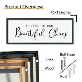 comurdyo Welcome To Our Beautiful Chaos Sign Wall Decor 40"X15" For Entryway Living Room Large Wood Framed Wall Hanging Art (Black)