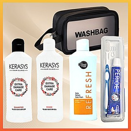 6 types of travel toiletries, 1 pack, black pouch / 여행용 세면도구 6종, 1개, 블랙파우치