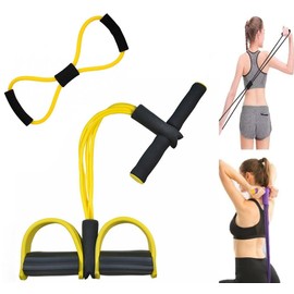 Multifunction Elastic Sit Up Pull Rope Foot Pedal - 4 Tubes Pedal Resistance Band - Chest Expander Ideal Fitness Exercise at Home/Gym - Targeting Arms, Legs & Abdomen for Slimming Training (Yellow)