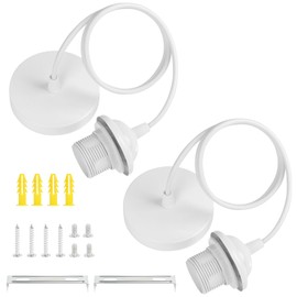 AUAUY AUAUY 2-pack E27 White? Lamp holder, pendant light lamp suspension with screw ring, E27 lamp holder for ceiling pendant light with 90 cm adjustable cable for the ceiling of the living room, dining room