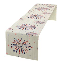 Fireworks Table Runner, 4th of July Patriotic Memorial Day American Independence Day Table Runner for Holiday Kitchen Dining Holiday 13x36in