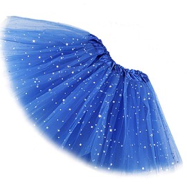 Womens Adult Sparkle Elastic 3 Layered Tulle Tutu Skirt (Royal Blue, One Size)