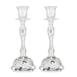 Sziqiqi - Juego de 2 portavelas chapados en plata, portavelas cónicos, para velas cónicas, centro de mesa, velas de boda, velas de Navidad, 7.4 pulgadas