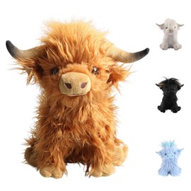 FIAEUGZKM Brown Realistic Highland Cow Stuffed Animal 9.84in Highland Cattle Plush Toy Cute Cool Soft Fluffy Long-haired Cow Farm Plushie for Kids Adults Birthday Festival Gift Home Decoration Toys