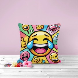 The Beach Stop Funny Emoji Accent Cushion Cover | Pop Art Home Decor | Gift Idea for Men Women Boys Girls | 45x45cm 18x18” | Crying Laughing Emoji