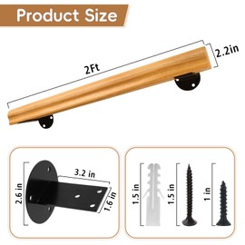 Stair Railing Indoor Wooden Stair Handrails 2FT, Hand Railings for Stairs Indoor Outdoor, Sturdy Safety Wall Mount Support, Non-Slip Staircase Handrail for Home Garden Corridor, Lofts Decking