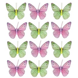 MIK Funshopping Decorative Butterflies with Clip for Colourful Decorations (Set of 12, Green-Pink)