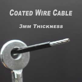 Bytiyar 1/8"(3mm) Wire Diam Galvanized Steel Cable Eyelets Ended Short Rope Lanyard Safety Tether Chain Lock with Vinyl Coated Cover, 10 Pcs Black 10"/25cm Length