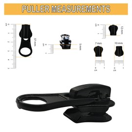 Spare Pullers for Chunky Type Zip Size #5 Slider Replacement Zipper Fastener Fixing (Black Donut (2pc))