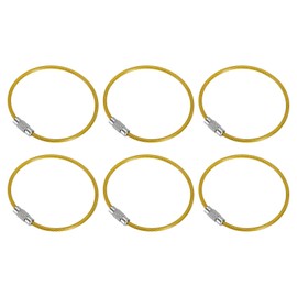 PATIKIL 5.9" Length Wire Keychain Cable, 6 Pack Stainless Steel 2mm Key Ring Loop for Outdoor Hiking Hanging Luggage Tag Keys ID Card, Gold Yellow