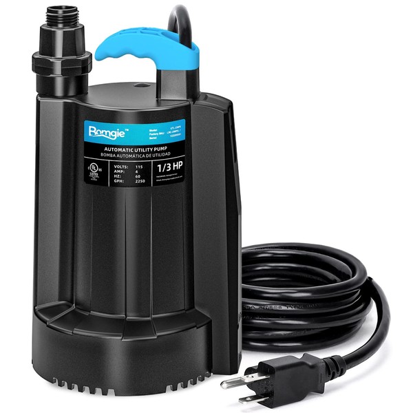 BOMGIE 1/3 HP Automatic Water Pump, 2250GPH Submersible Utility Pump