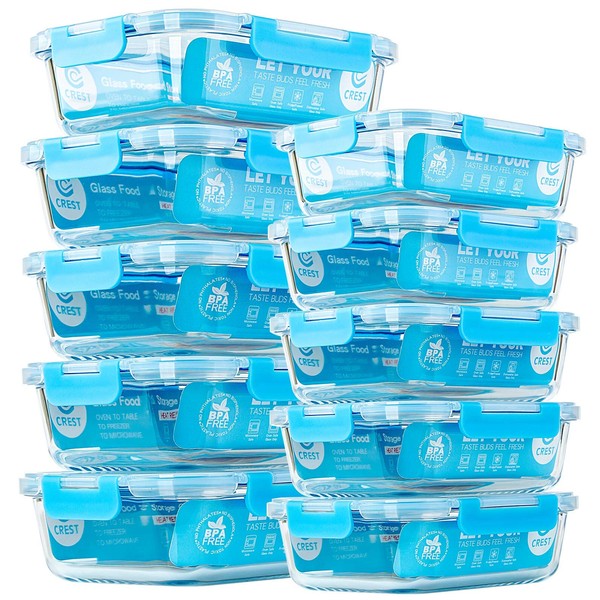 Glass Meal Prep Containers, [10 Pack] Glass Food Storage Containers with Lids, Airtight Glass Bento Boxes, BPA Free & Leak Proof (10 Lids & 10 Containers)