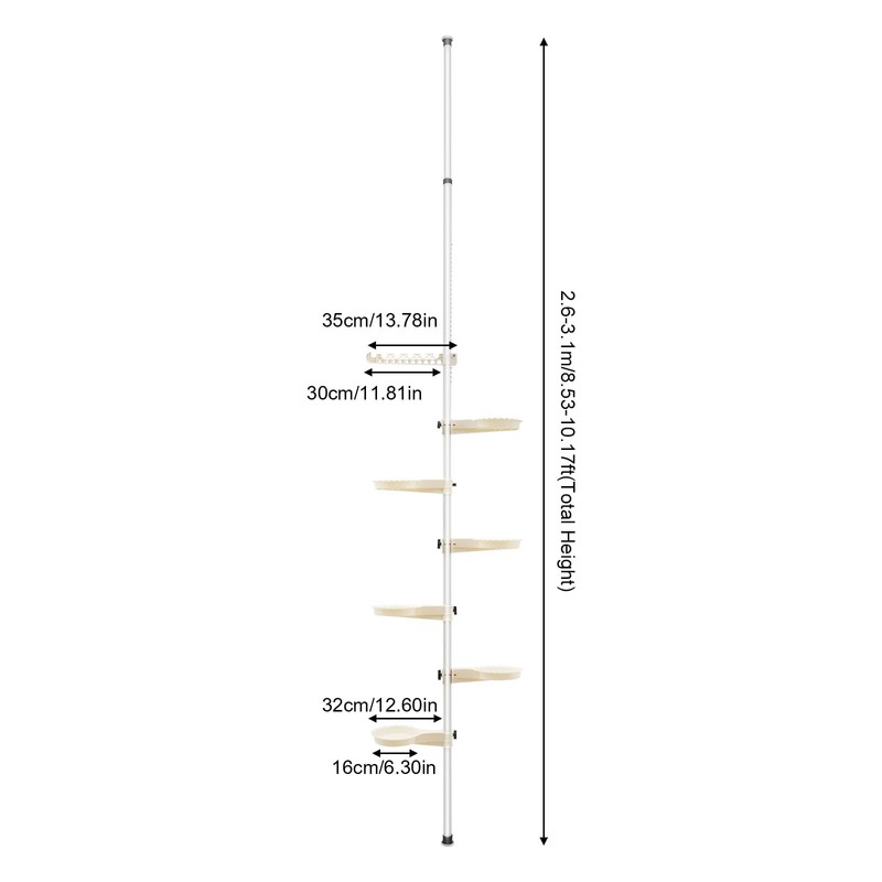 7 Tier Indoor Storage Pole,Corner Storage Rack,Adjustable Plant Pot Stand,Telescopic