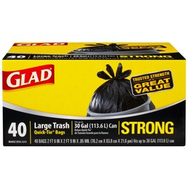 Glad Large Quick-Tie Trash Bags - Extra Strong 30 Gallon Black Trash Bag - 40 Count
