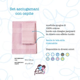 FILET - Guest Towel Set with Aida Insert to Embroider, Made of 100% Cotton Terry Towelling, Soft and Absorbent, Skin-Friendly, 100% Made in Italy, Solid Colour, Pink