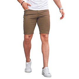 GINGTTO Mens Denim Shorts Flat Front Skinny Jean Shorts for Men Stretch Brown 32