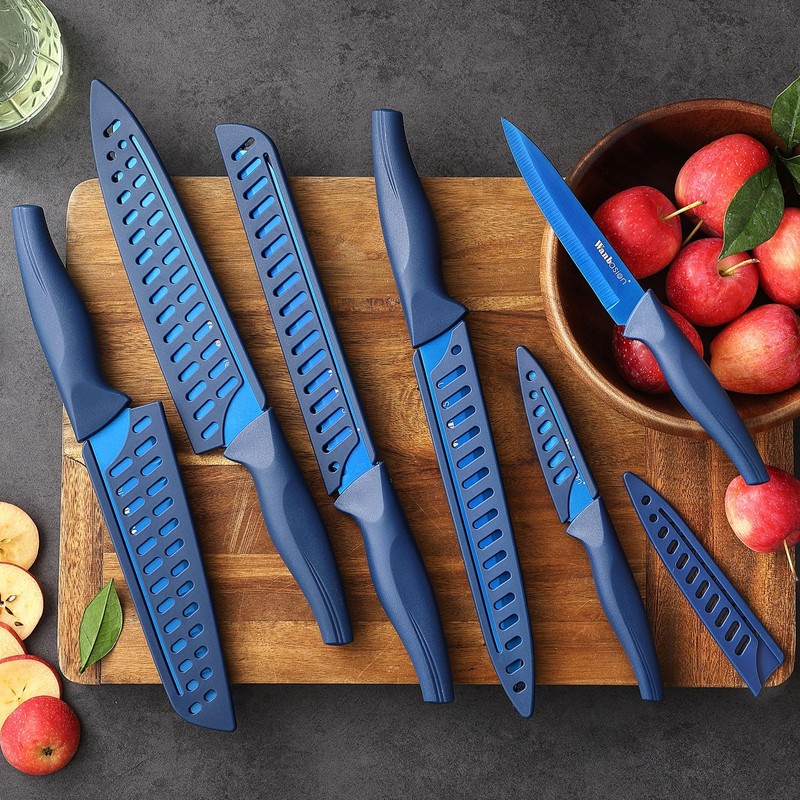 Wanbasion Blue Professional Kitchen Knife Chef Set, Stainless Steel, Dishwasher