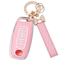 Key Fob Cover for Nissan - 5 Buttons Soft TPU Key Fob Case for 2023 2024 Pathfinder Rogue Versa kicks 2025 Sentra Patrol Armada Full Protection Car Key Cover with Bling Keychain (Pink)