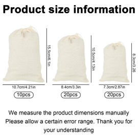 50 Pcs Spice Bags for Cooking, Reusable Muslin Drawstring Tea Filter Bags, Unbleached Cheesecloth Multi-Size for Loose Tea, Coffee, Pho Soup & Herbs