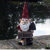 Grumps Traditional Garden Gnome with Red Hat Holding Sign Saying