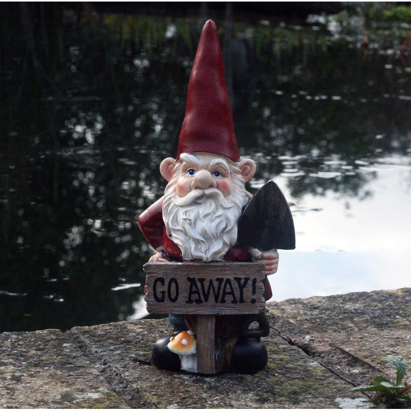 Grumps Traditional Garden Gnome with Red Hat Holding Sign Saying