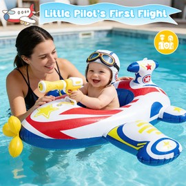 Baby Airplane Pool Float with Handle & Squirt Gun, Baby Swim Float Swimming Pool Float Kids Toddler Floaties Toddler Pool Float Age 1-4 Boys Girls Inflatable Ride-ons Pool Beach Toys