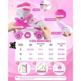 SMOOJOY Roller Skates for Kids Girls and Boys with Light-Up Wheels | Adjustable Size Pink Rollerskates Shoes for Youth and Women Ages 5-8