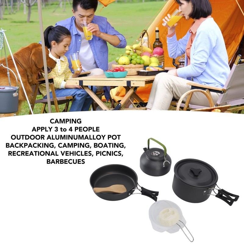 Camping Cookware Portable Nonstick Pot and Pan Set with Kettle