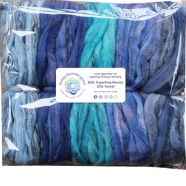 Hand Dyed Superfine Merino Tencel Roving for Spinning and Felting. 5oz, Blues